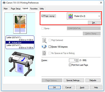 figure:Select Poster (1 x 2) or Poster (2 x 2) for Page Layout on the Page Setup tab