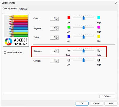 figure:Brightness in the Color Adjustment dialog box