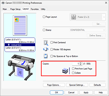 figure:Copies on the Page Setup tab