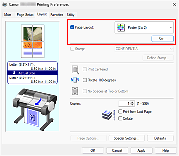 figure:Select Poster (1 x 2) or Poster (2 x 2) for Page Layout on the Page Setup tab