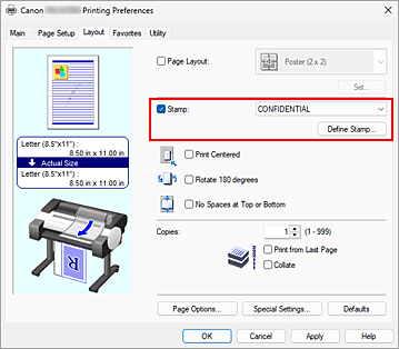 figure:Define Stamp... on the Layout tab
