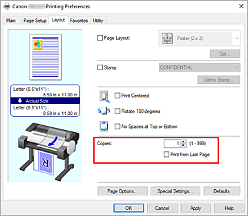 figure:Copies on the Page Setup tab