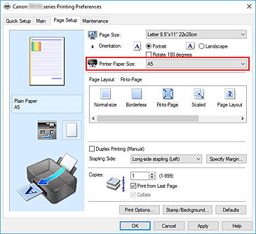 фигура: &bdquo;Printer Paper Size&rdquo; в раздела &bdquo;Page Setup&rdquo;