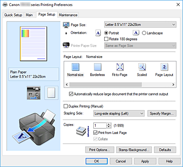kuva:Sivun asetukset -välilehti