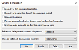 figure : Boîte de dialogue Options d'impression