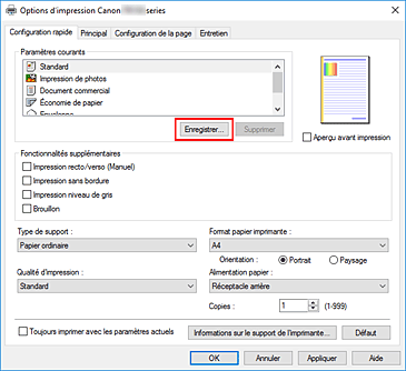 figure : Enregistrer... dans l'onglet Configuration rapide