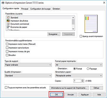 figure : OK dans l'onglet Configuration rapide