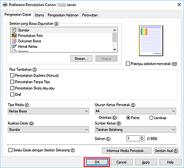gambar: OK pada tab Pengesetan Cepat