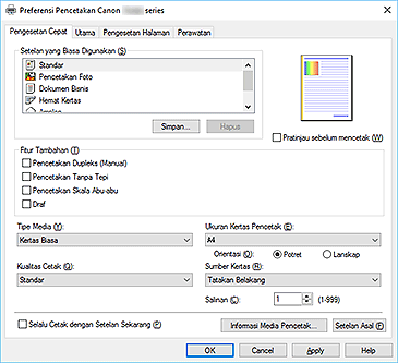 gambar: Tab Pengesetan Cepat
