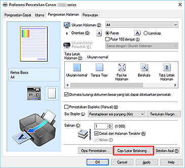 gambar: Cap/Latar Belakang... pada tab Pengesetan Halaman