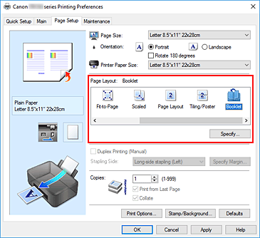 figura: Selezione di Opuscolo per Layout di pagina nella scheda Imposta pagina