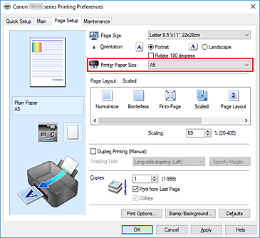 figura:Printer Paper Size de pe fila Page Setup