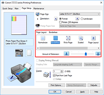 slika: v nastavitvi Page Layout na kartici Page Setup izberite Borderless