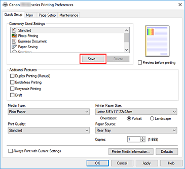 figur: Spara... på fliken Snabbinstallation