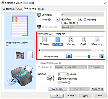 hình: Chọn Không viền cho Bố cục trang trên thanh Thiết lập trang
