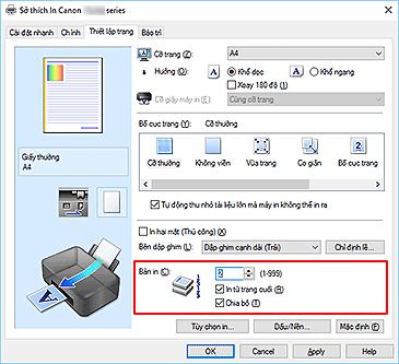hình: Bản in trên tab Thiết lập trang
