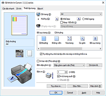 hình: Tab Thiết lập trang