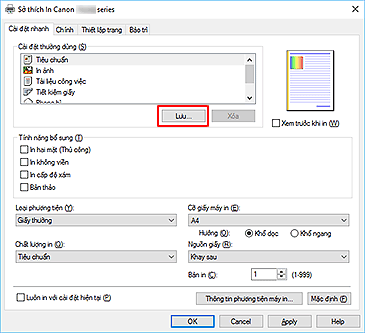 hình: Lưu... trên tab Cài đặt nhanh