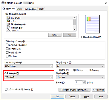 hình: Chất lượng in trên tab Cài đặt nhanh