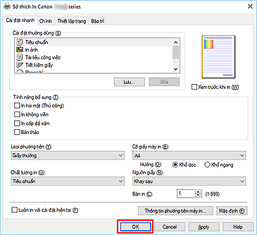 hình: OK trên tab Cài đặt nhanh