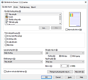 hình: Tab Cài đặt nhanh