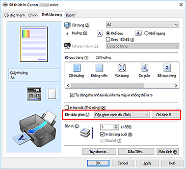 hình: Bên dập ghim trên tab Thiết lập trang