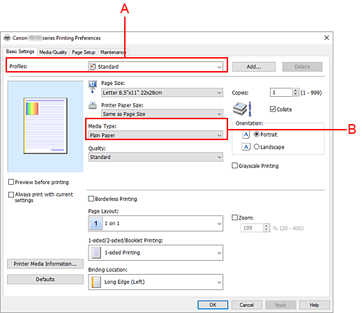 figure:Profiles on the Basic Settings tab