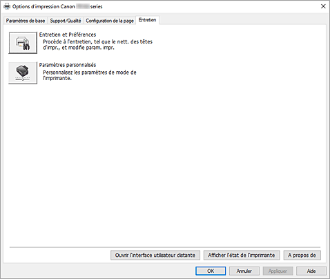 figure&nbsp;: Onglet Entretien