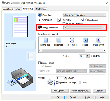 фигура: „Printer Paper Size” в раздела „Page Setup”