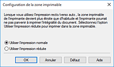 figure : Boîte de dialogue Configuration de la zone imprimable