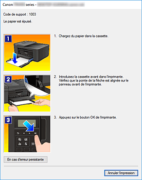 figure : Écran d'état d'imprimante Canon IJ-Affichage d'une erreur