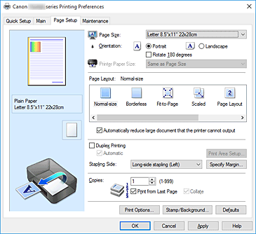 attēls: cilne Lappuses iestatīšana