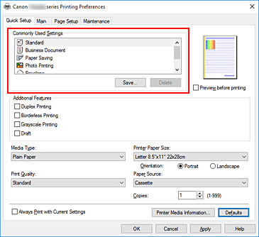 figura:Commonly Used Settings din fila Quick Setup