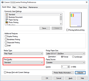 figura:Print Quality din fila Quick Setup