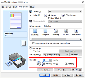 hình: Bản in trên tab Thiết lập trang