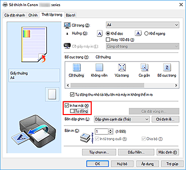 hình: Hộp kiểm In hai mặt trên tab Thiết lập trang