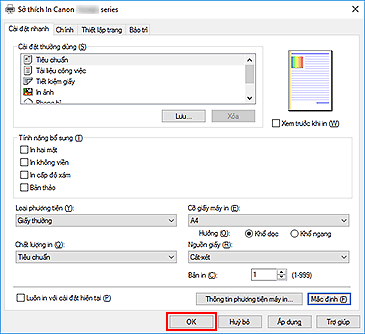 hình: OK trên tab Cài đặt nhanh