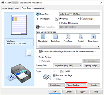 фигура: &bdquo;Stamp/Background...&rdquo; в раздела &bdquo;Page Setup&rdquo;