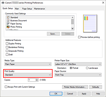 figura:Print Quality din fila Quick Setup