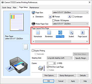 slika: v možnosti Page Layout na kartici Page Setup izberite Fit-to-Page