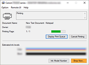 slika: aplikacija Canon IJ Status Monitor