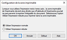 figure : Boîte de dialogue Configuration de la zone imprimable