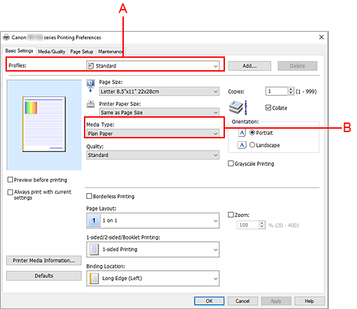 figure:Profiles on the Basic Settings tab