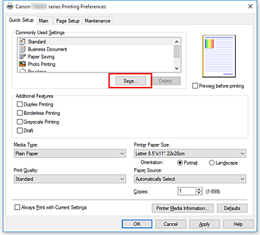 фигура: &bdquo;Save...&rdquo; в раздела &bdquo;Quick Setup&rdquo;