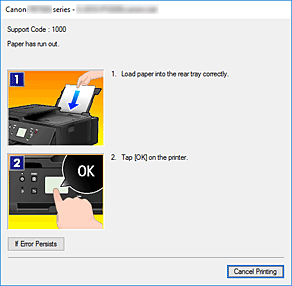 figura:Afişajul de erori de la Canon IJ Status Monitor