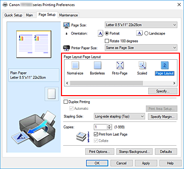 figure:Select Page Layout for Page Layout on the Page Setup tab