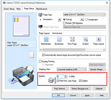 Imagen: Copias de la ficha Configurar página