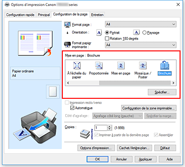 figure : Sélectionnez Brochure comme Mise en page dans l'onglet Configuration de la page.