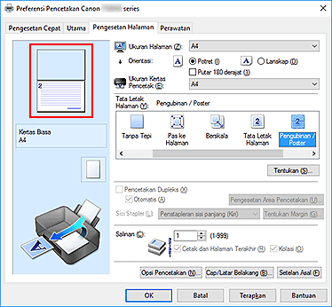 gambar: Pratinjau setelan ditampilkan pada tab Pengesetan Halaman