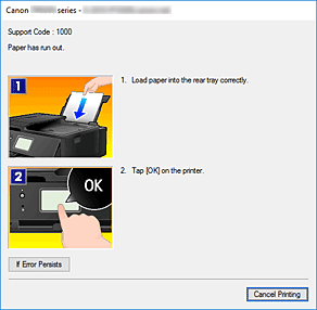 figura:Afişajul de erori de la Canon IJ Status Monitor